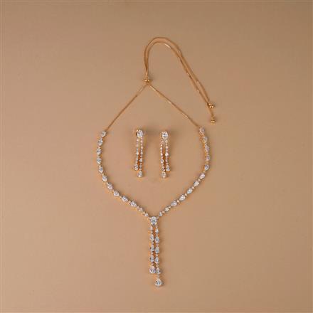 Cubic Zirconia Delicate Necklace Set With Rose Rhodium Gold Plating