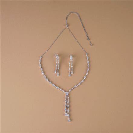 Cubic Zirconia Delicate Necklace Set With Rose Rhodium Gold Plating