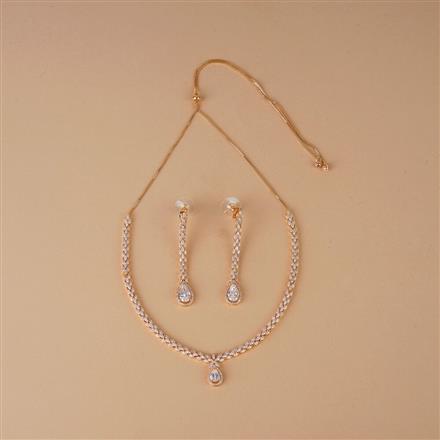 Cubic Zirconia Delicate Necklace Set With Rose Rhodium Gold Plating