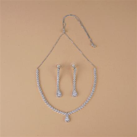 Cubic Zirconia Delicate Necklace Set With Rose Rhodium Gold Plating
