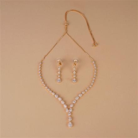 Cubic Zirconia Delicate Necklace Set With Rose Rhodium Gold Plating