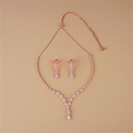 Cubic Zirconia Delicate Necklace Set With Rose Rhodium Gold Plating