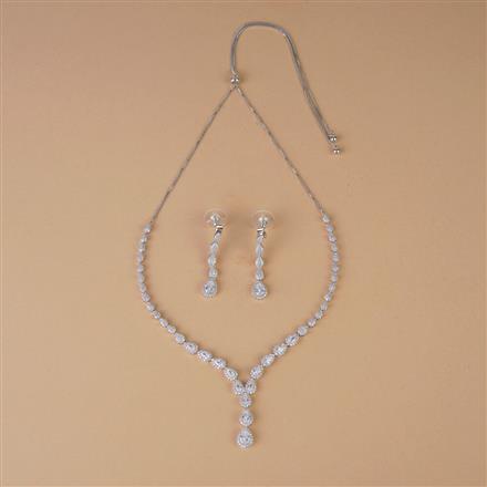 Cubic Zirconia Delicate Necklace Set With Rose Rhodium Gold Plating