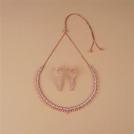 Cubic Zirconia Classic Necklace Set With Rose Rhodium Gold Plating