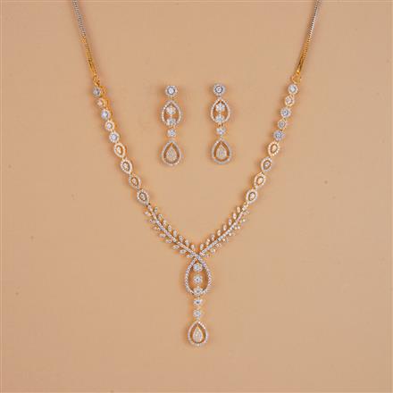 Cubic Zirconia Classic Necklace Set With 2 Tone Rhodium Plating