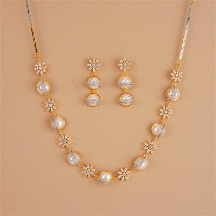 Cubic Zirconia Classic Necklace Set With 2 Tone Rhodium Plating