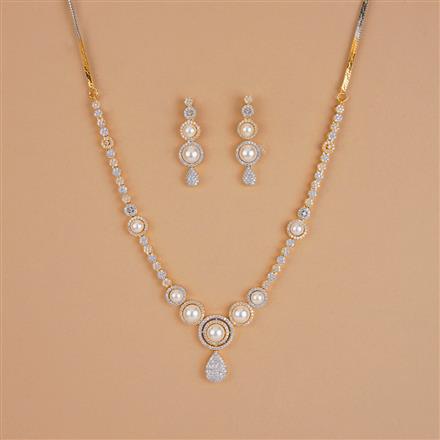Cubic Zirconia Delicate Necklace Set With 2 Tone Rhodium Plating