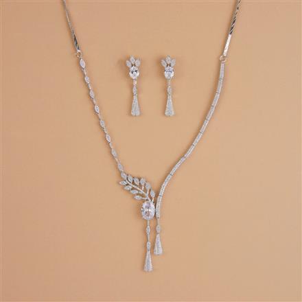 Cubic Zirconia Classic Necklace Set With Rhodium Plating