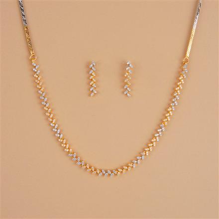 Cubic Zirconia Delicate Necklace Set With 2 Tone Rhodium Plating