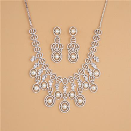 Cubic Zirconia Classic Necklace Set With Rhodium Plating