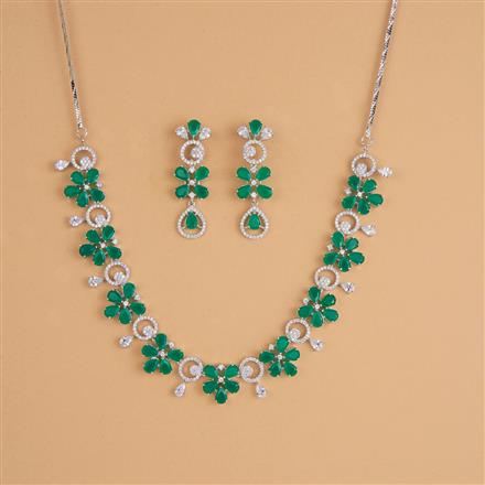 Cubic Zirconia Classic Necklace Set With Rhodium Plating