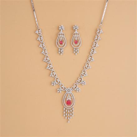 Cubic Zirconia Classic Necklace Set With Rhodium Plating