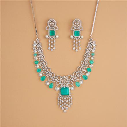 Cubic Zirconia Moti Necklace Set With Rhodium Plating