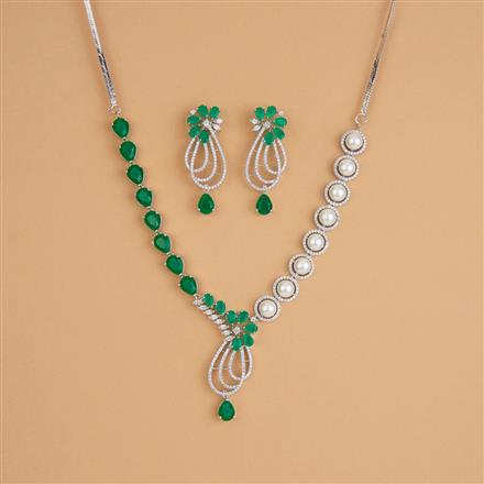 Cubic Zirconia Classic Necklace Set With Rhodium Plating