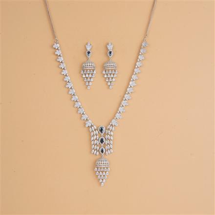 Cubic Zirconia Classic Necklace Set With Rhodium Plating