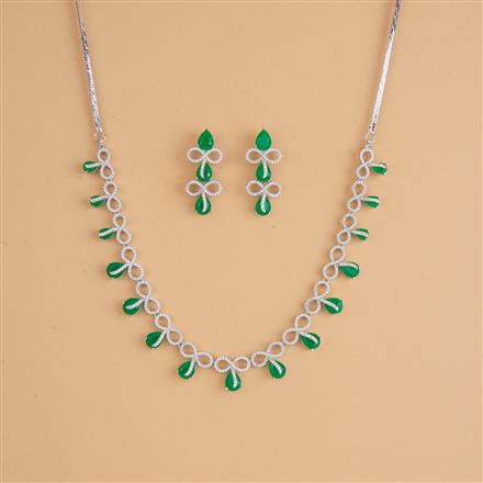 Cubic Zirconia Classic Necklace Set With Rhodium Plating