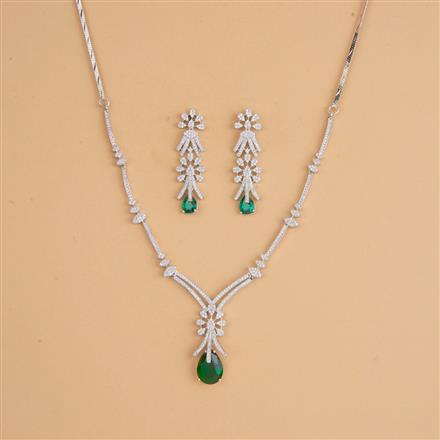 Cubic Zirconia Classic Necklace Set With Rhodium Plating