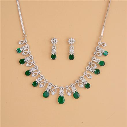 Cubic Zirconia Classic Necklace Set With Rhodium Plating