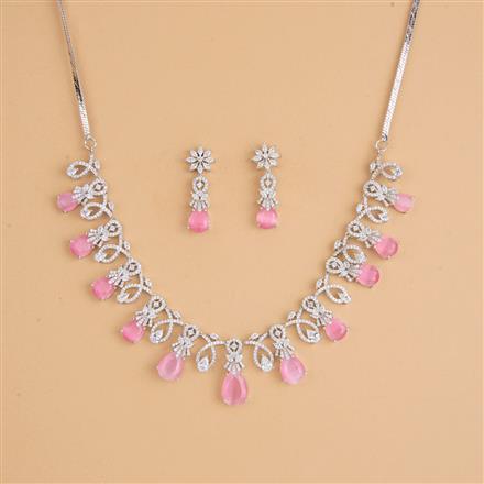 Cubic Zirconia Classic Necklace Set With Rhodium Plating