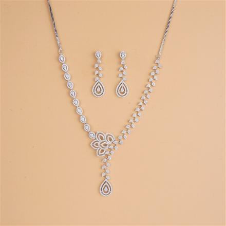 Cubic Zirconia Classic Necklace Set With 2 Tone Rhodium Plating