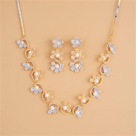 Cubic Zirconia Pearl Necklace Set With 2 Tone Rhodium Plating