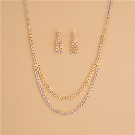 Cubic Zirconia Classic Necklace Set With 2 Tone Rhodium Plating
