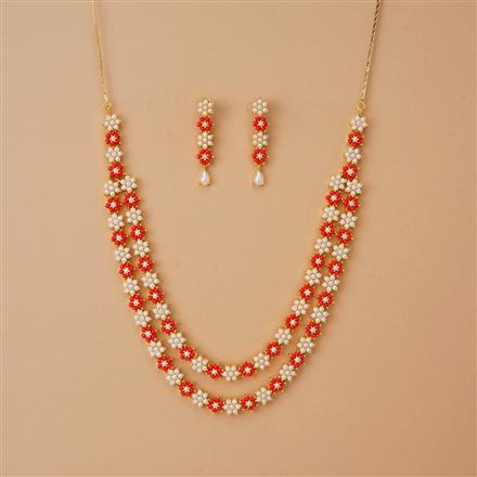 Cubic Zirconia Moti Necklace Set With Gold Plating