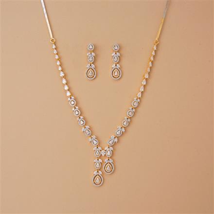 Cubic Zirconia Classic Necklace Set With 2 Tone Rhodium Plating