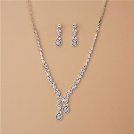 Cubic Zirconia Classic Necklace Set With 2 Tone Rhodium Plating