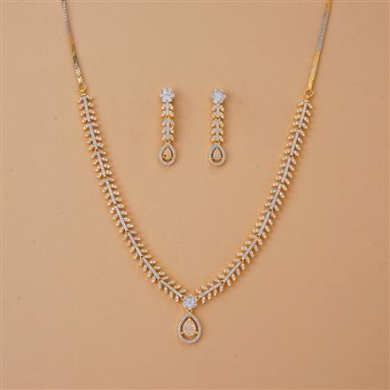 Cubic Zirconia Delicate Necklace Set With 2 Tone Rhodium Plating