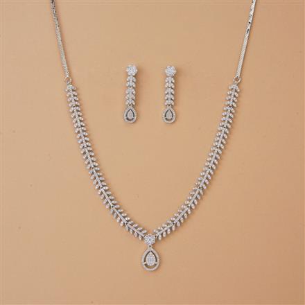 Cubic Zirconia Delicate Necklace Set With 2 Tone Rhodium Plating