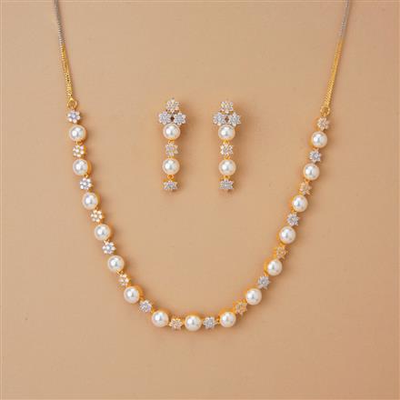 Cubic Zirconia Classic Necklace Set With 2 Tone Rhodium Plating