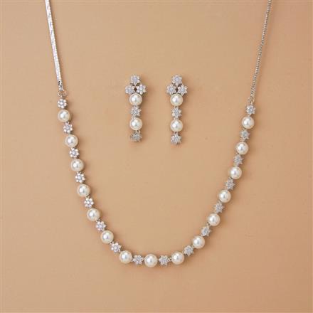 Cubic Zirconia Classic Necklace Set With 2 Tone Rhodium Plating