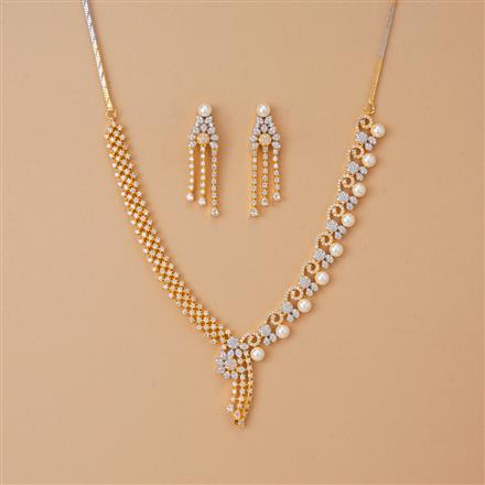 Cubic Zirconia Classic Necklace Set With 2 Tone Rhodium Plating