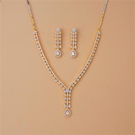 Cubic Zirconia Classic Necklace Set With 2 Tone Rhodium Plating