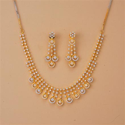 Cubic Zirconia Classic Necklace Set With 2 Tone Mehndi Rhodium Plating