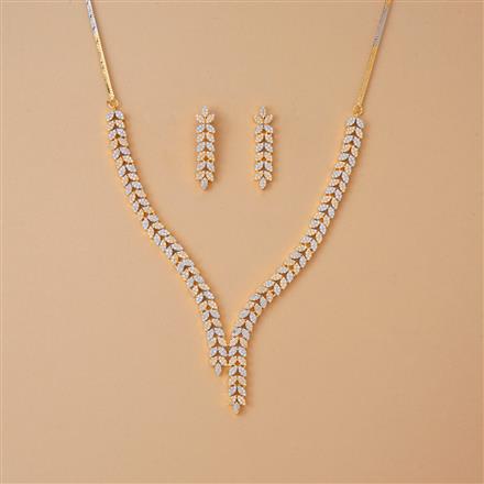 Cubic Zirconia Classic Necklace Set With 2 Tone Rhodium Plating