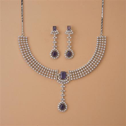Cubic Zirconia Classic Necklace Set With Rhodium Plating