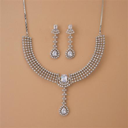 Cubic Zirconia Classic Necklace Set With Rhodium Plating