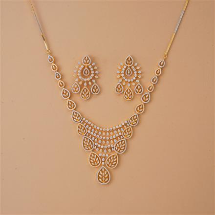 Cubic Zirconia Classic Necklace Set With 2 Tone Rhodium Plating