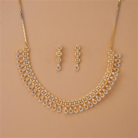 Cubic Zirconia Classic Necklace Set With 2 Tone Rhodium Plating