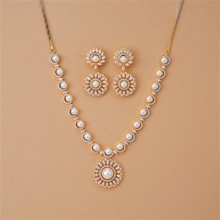 Cubic Zirconia Classic Necklace Set With 2 Tone Rhodium Plating