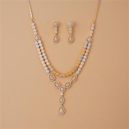 Cubic Zirconia Classic Necklace Set With 2 Tone Rhodium Plating