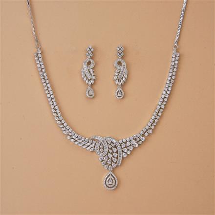 Cubic Zirconia Delicate Necklace Set With 2 Tone Rhodium Plating