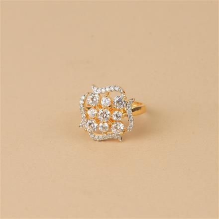 Cubic Zirconia Adjustable Ring With 2 Tone Rhodium Plating