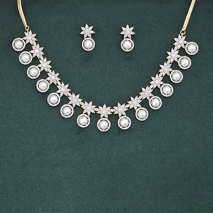 Cubic Zirconia Moti Necklace Set With 2 Tone Rhodium Plating