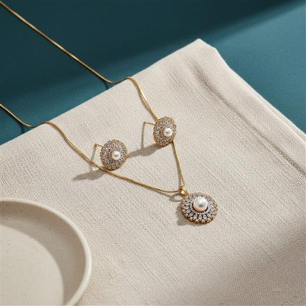 Cubic Zirconia Chain Pendant Set With 2 Tone Plating
