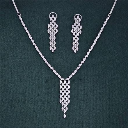 Cubic Zirconia Delicate Necklace Set With 2 Tone Rhodium Plating