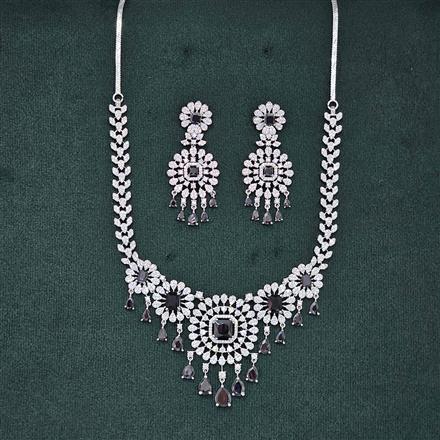Cubic Zirconia Classic Necklace Set With Rhodium Plating
