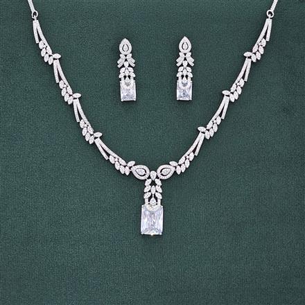 Cubic Zirconia Classic Necklace Set With Rhodium Plating